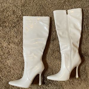 Faux croc heeled boots